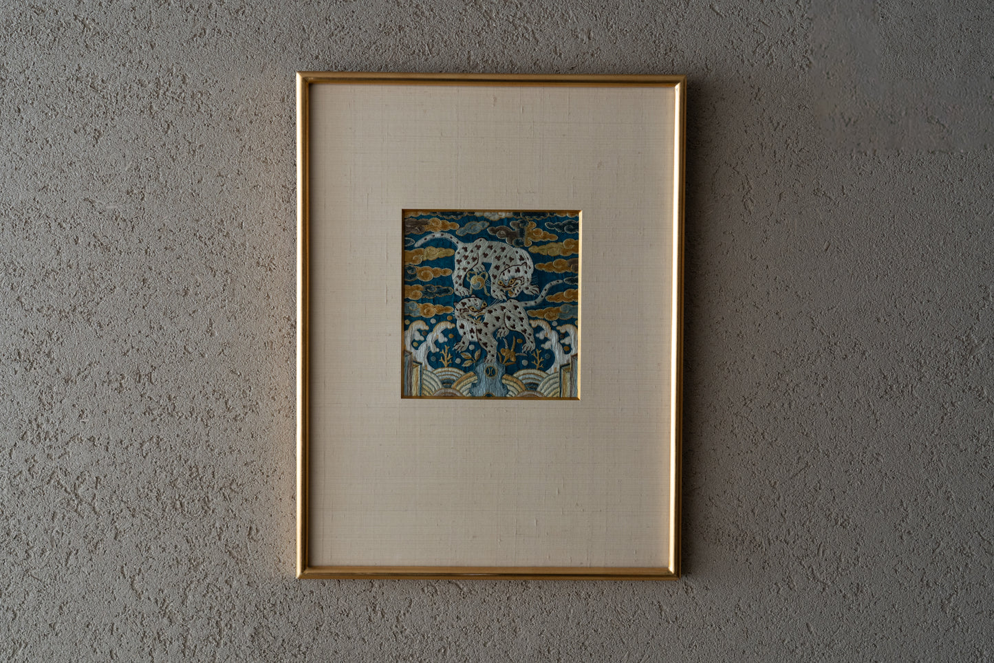 Joseon embroidered insignia patch, paired tigers design