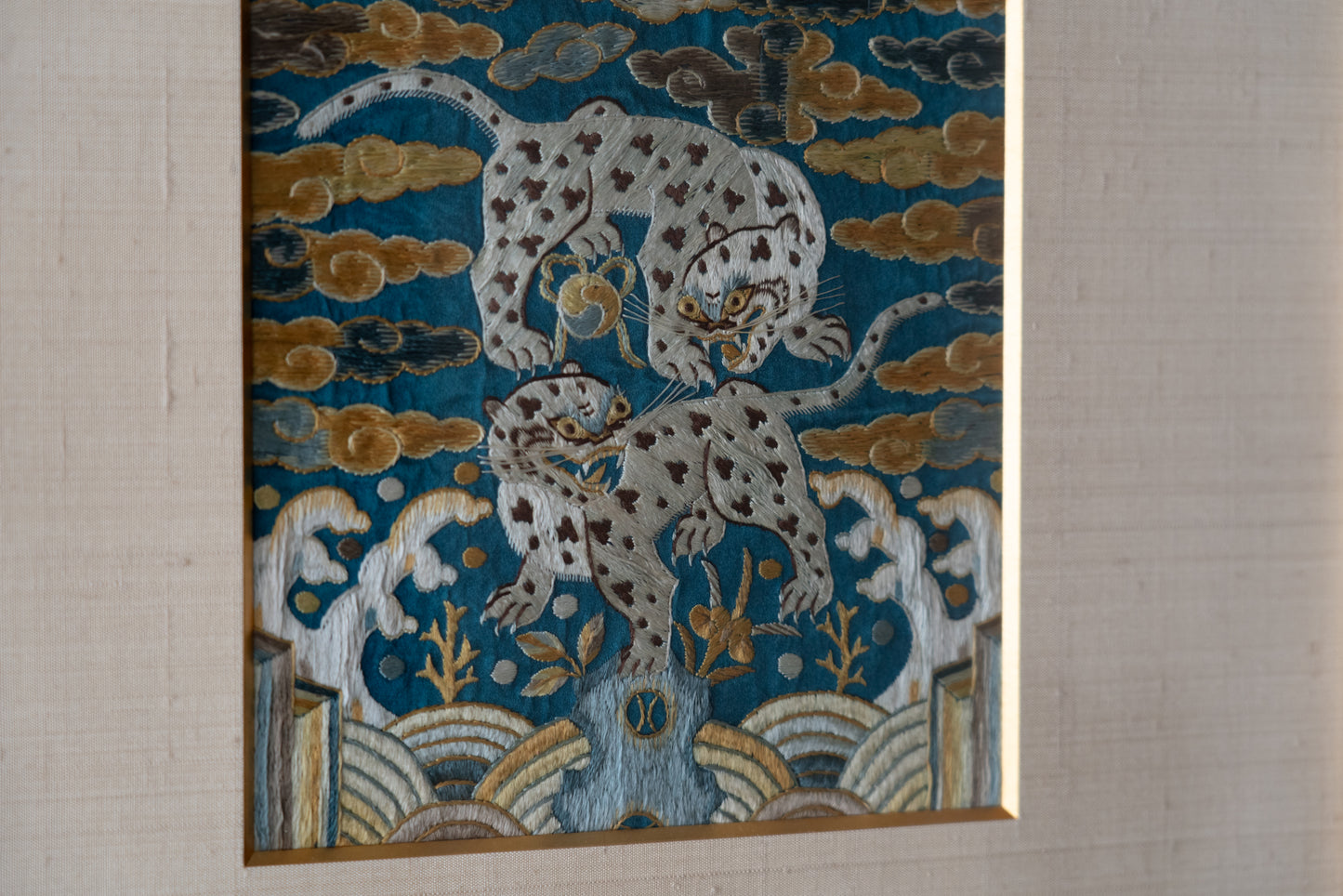 Joseon embroidered insignia patch, paired tigers design