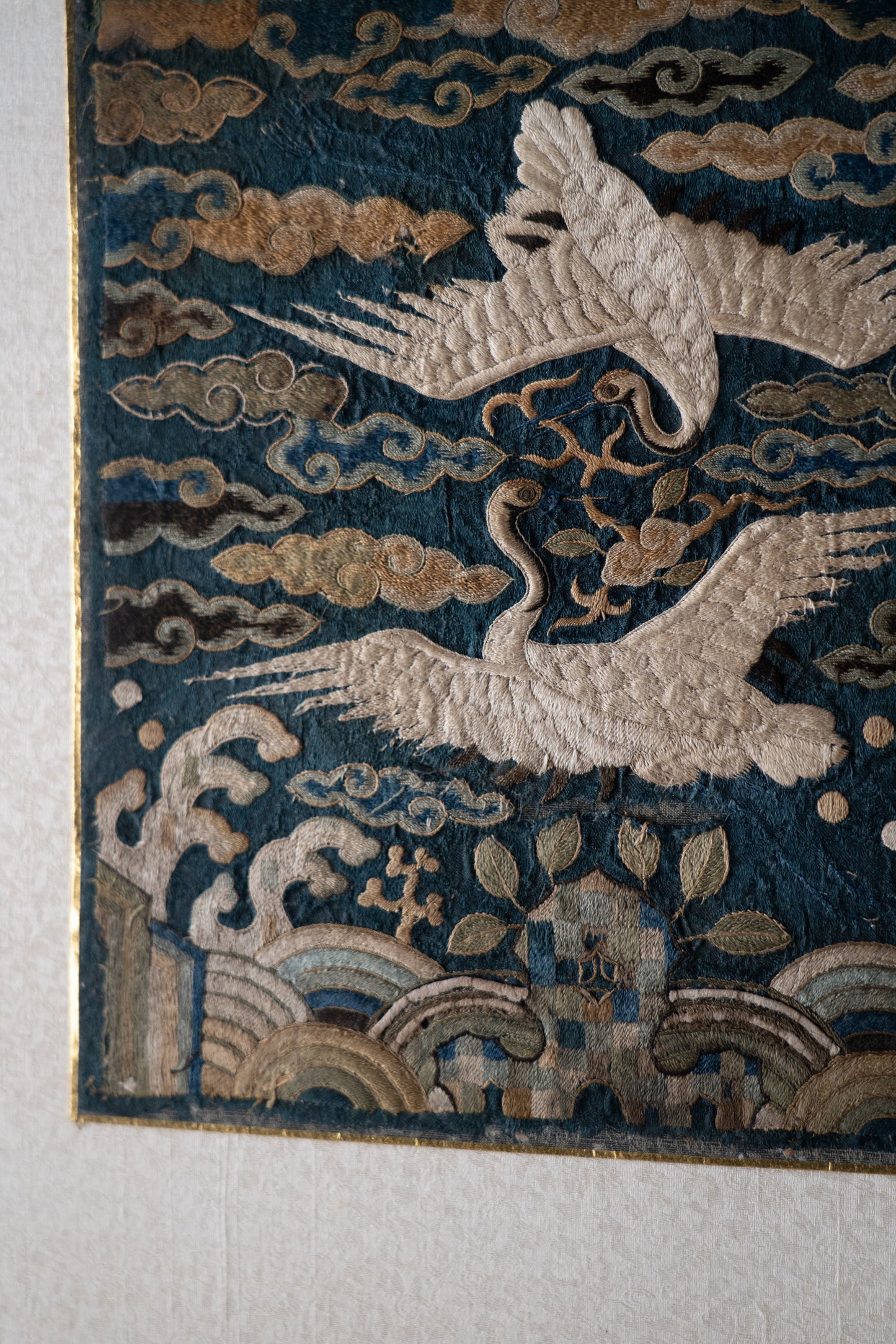 Joseon embroidered insignia patch, Paired cranes pattern
