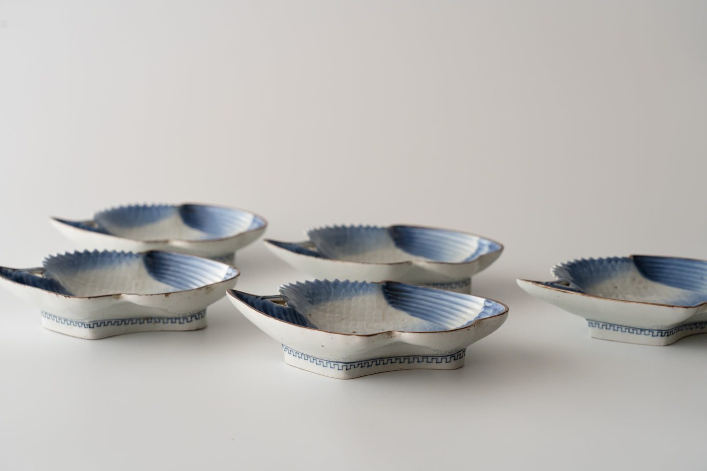 A set of 5 crane-shaped mukozuke dishes, Imari ware, Ai-Kutani type