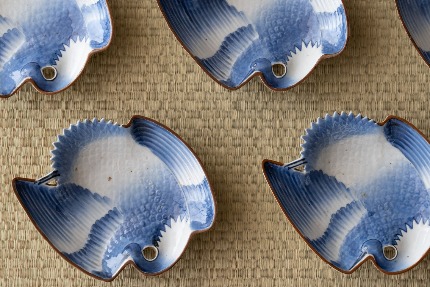 A set of 5 crane-shaped mukozuke dishes, Imari ware, Ai-Kutani type