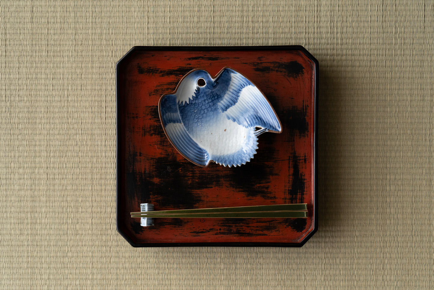 A set of 5 crane-shaped mukozuke dishes, Imari ware, Ai-Kutani type