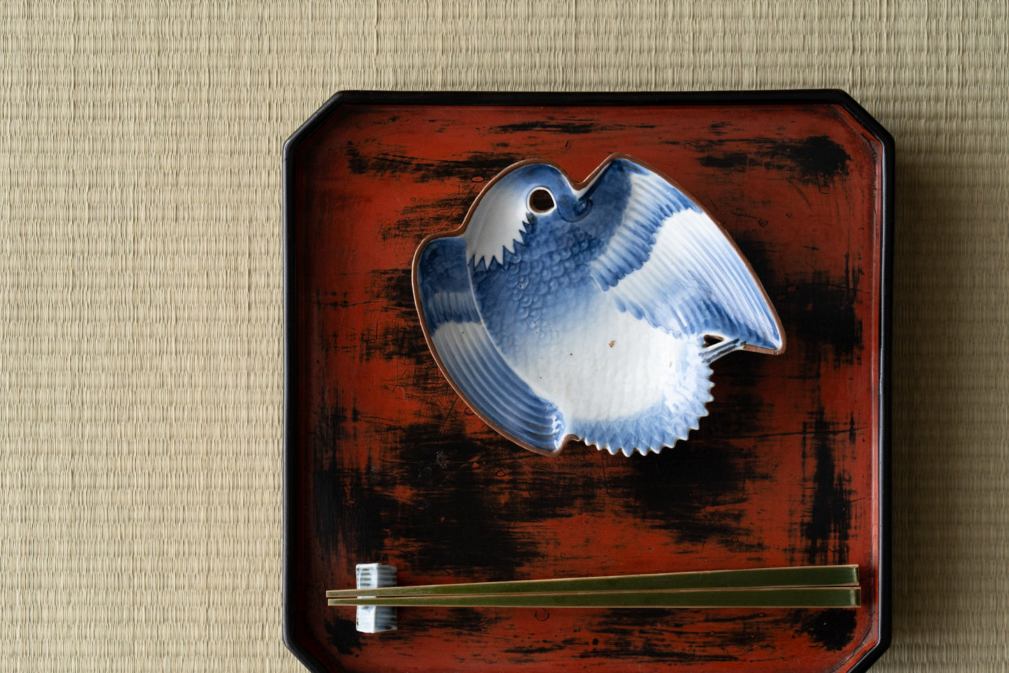 A set of 5 crane-shaped mukozuke dishes, Imari ware, Ai-Kutani type