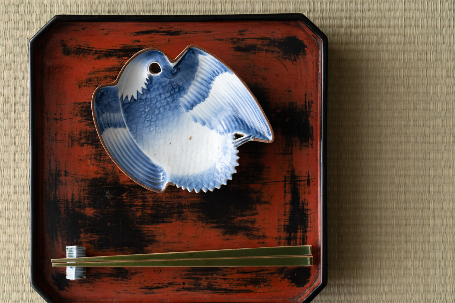 A set of 5 crane-shaped mukozuke dishes, Imari ware, Ai-Kutani type