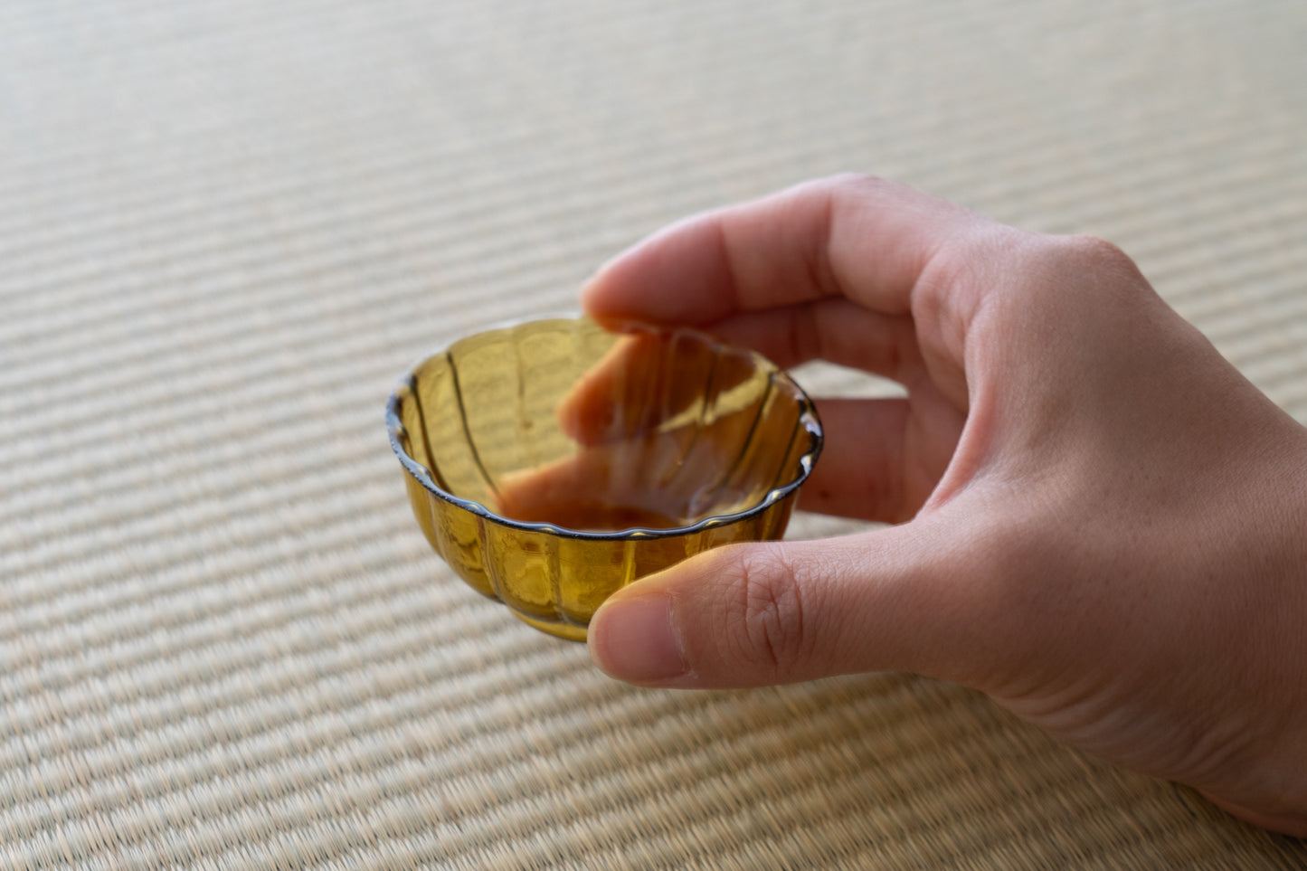 Edo Glass Yellow Chrysanthemum Sake Cup