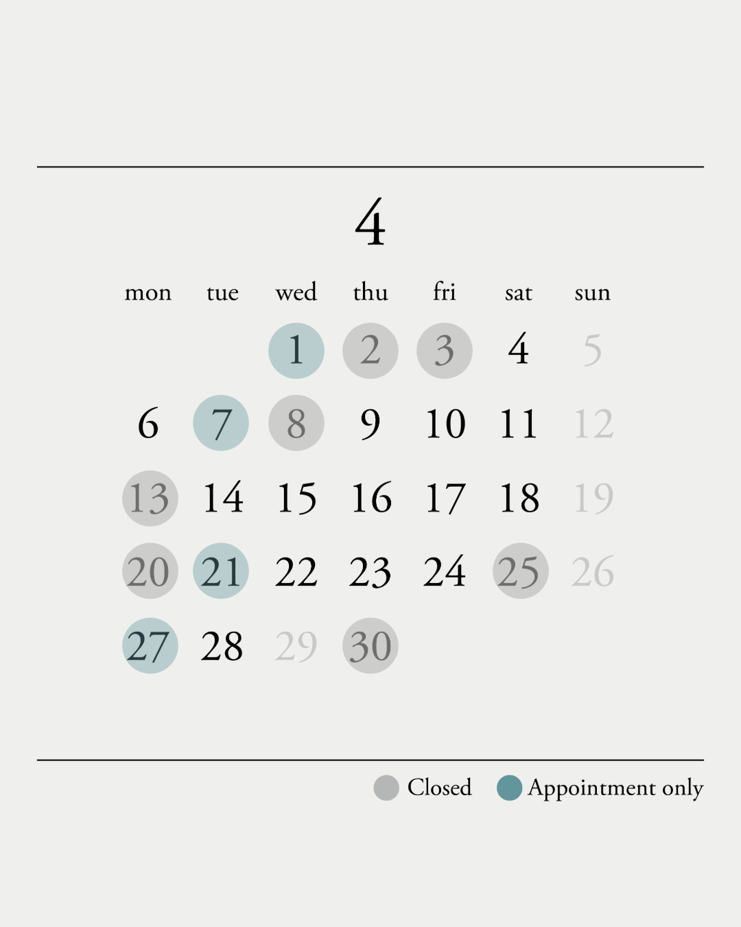 4月の店舗営業日のご案内