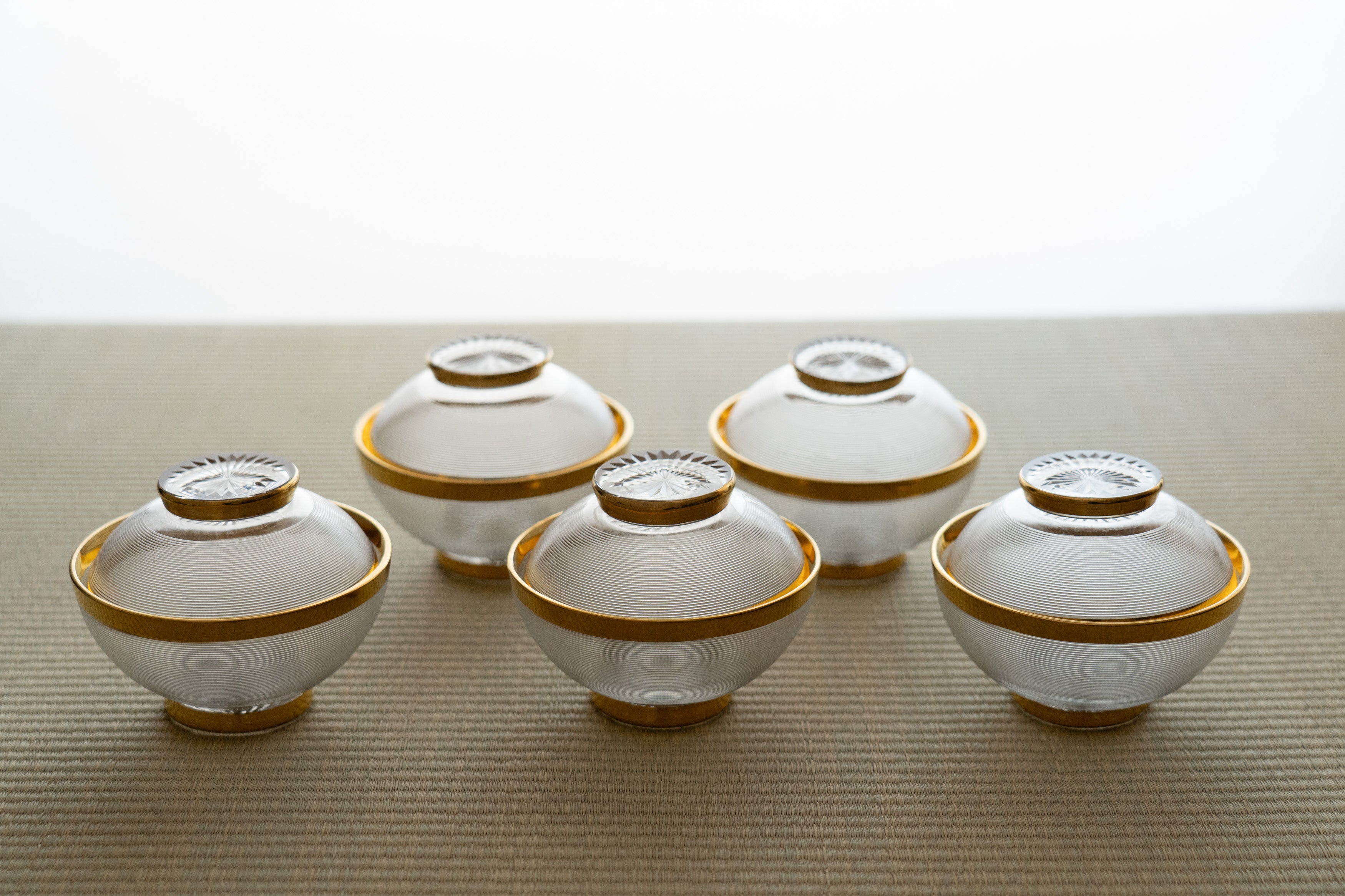 A set of five gilded bowl with cover, Harumi Baccarat