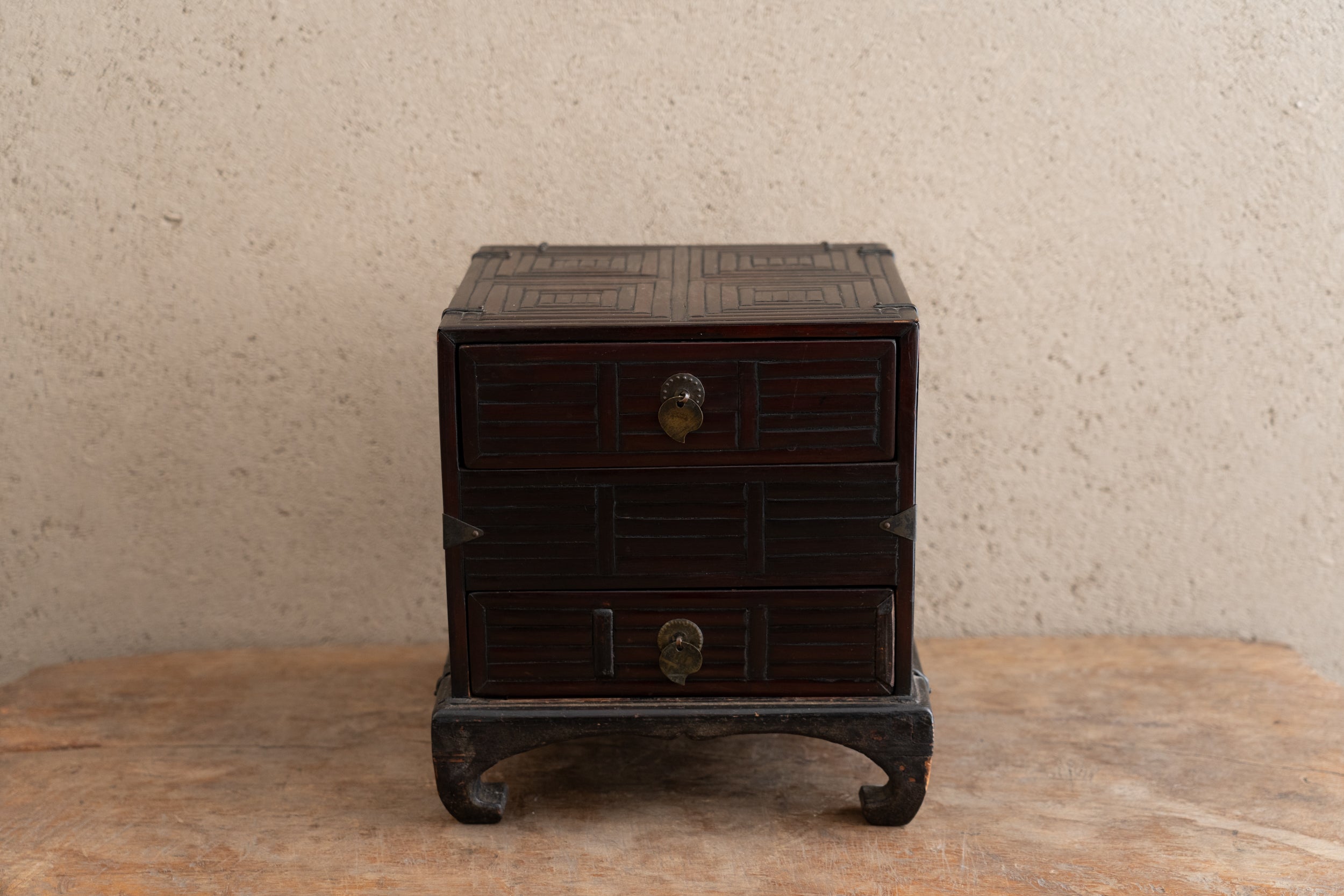 李朝朱漆塗櫛箱　李朝化粧箱　木製箱　 朱漆塗櫛箱　李朝収納箱　李朝民芸家具 李朝竹張櫛箱