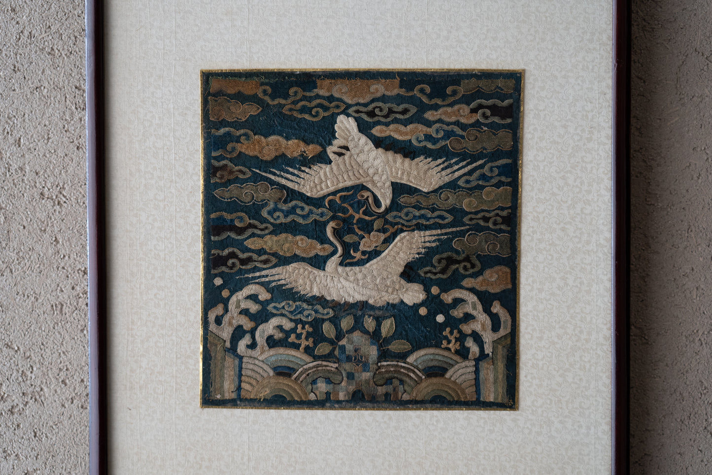 Joseon embroidered insignia patch, Paired cranes pattern