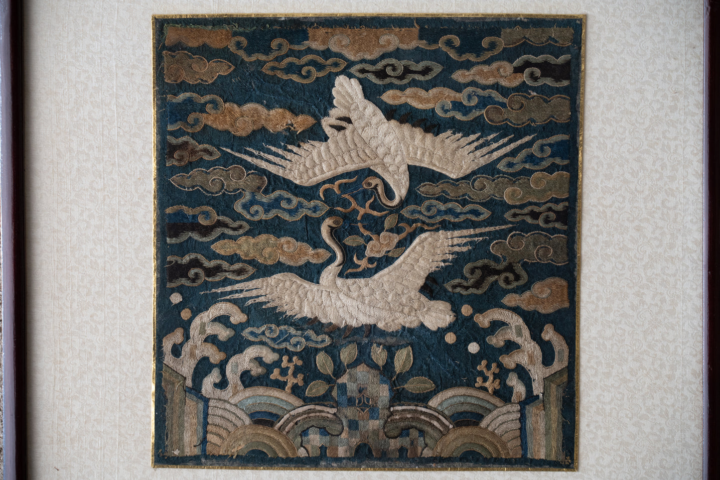 Joseon embroidered insignia patch, Paired cranes pattern