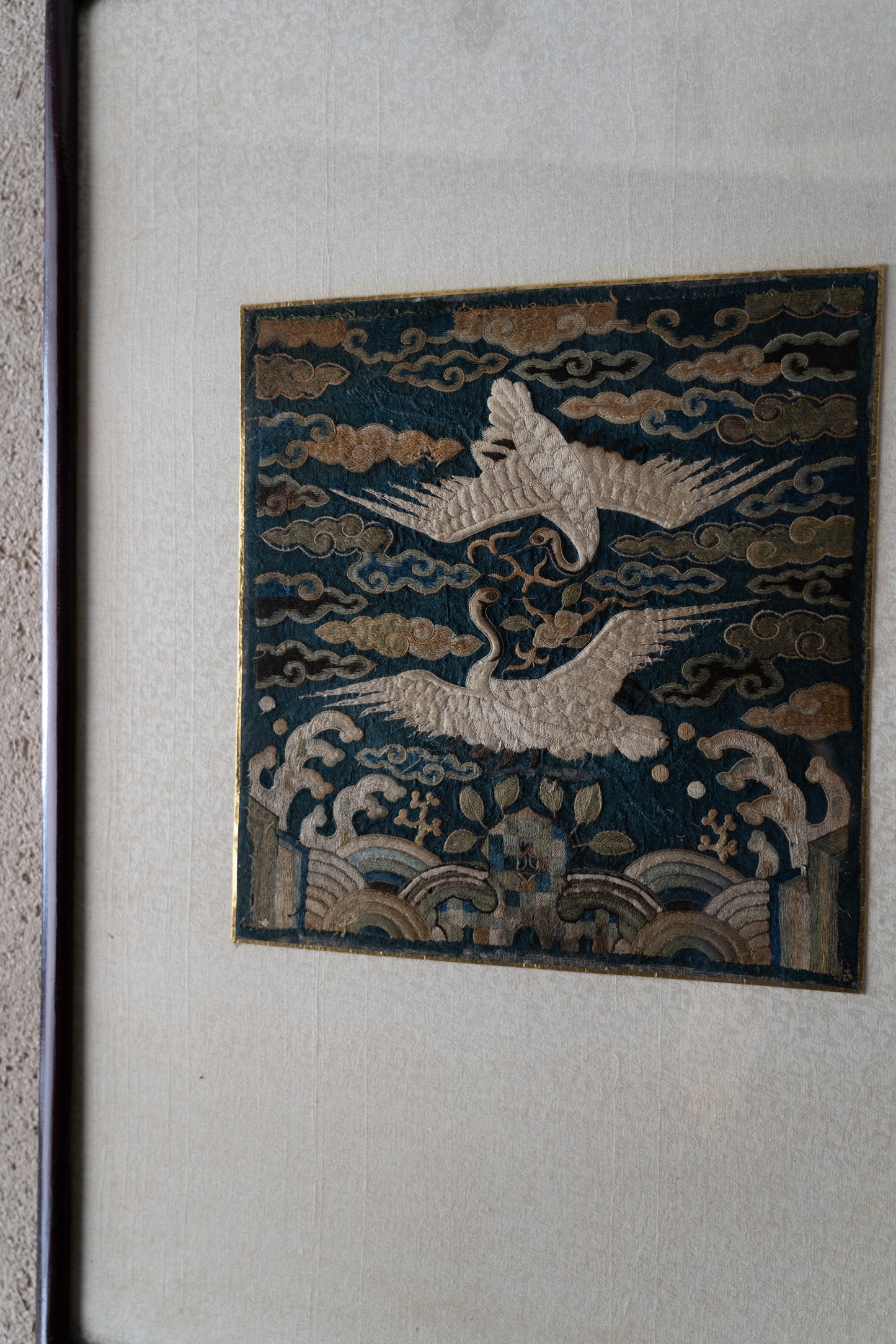 Joseon embroidered insignia patch, Paired cranes pattern