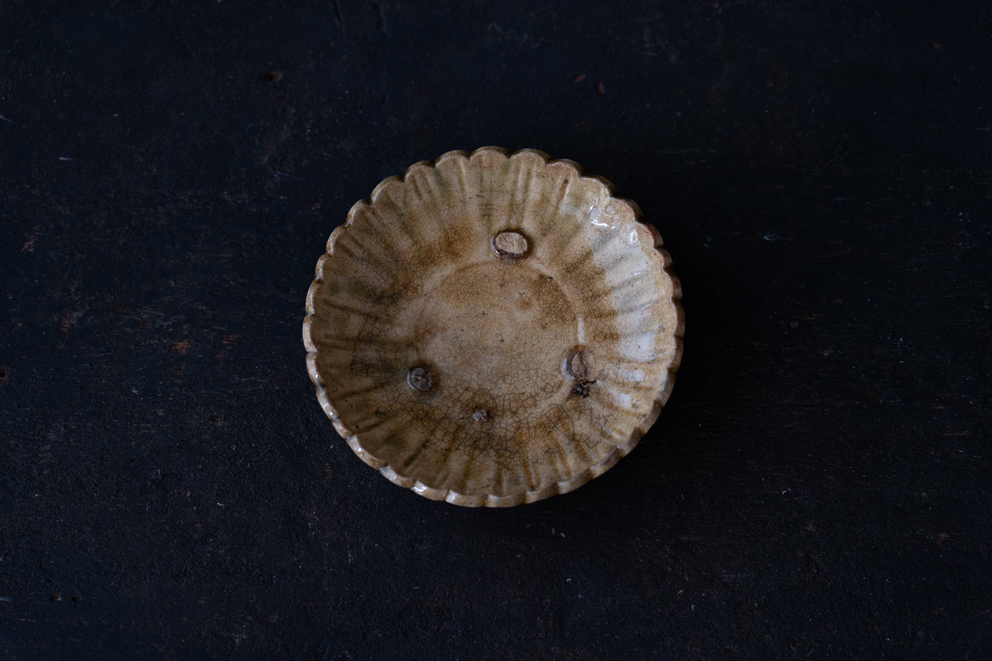 織部緑釉菊皿 五枚組