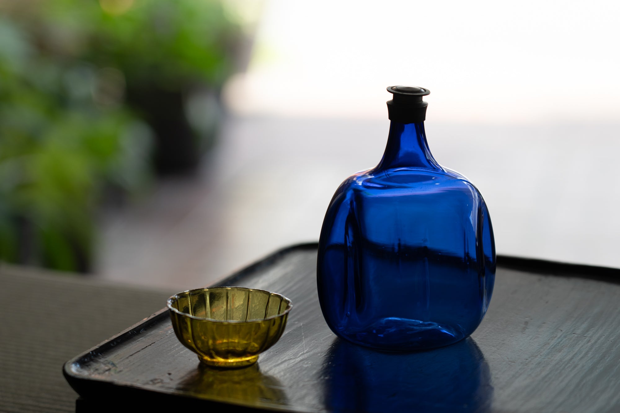 Edo Glass Blue Turnip Sake Bottle