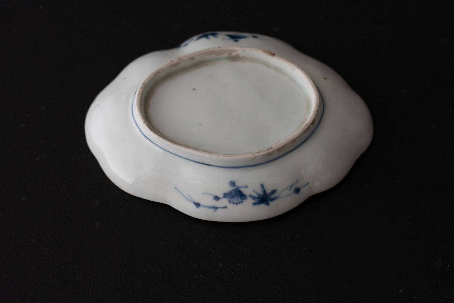 藍九谷木瓜形鷺文皿