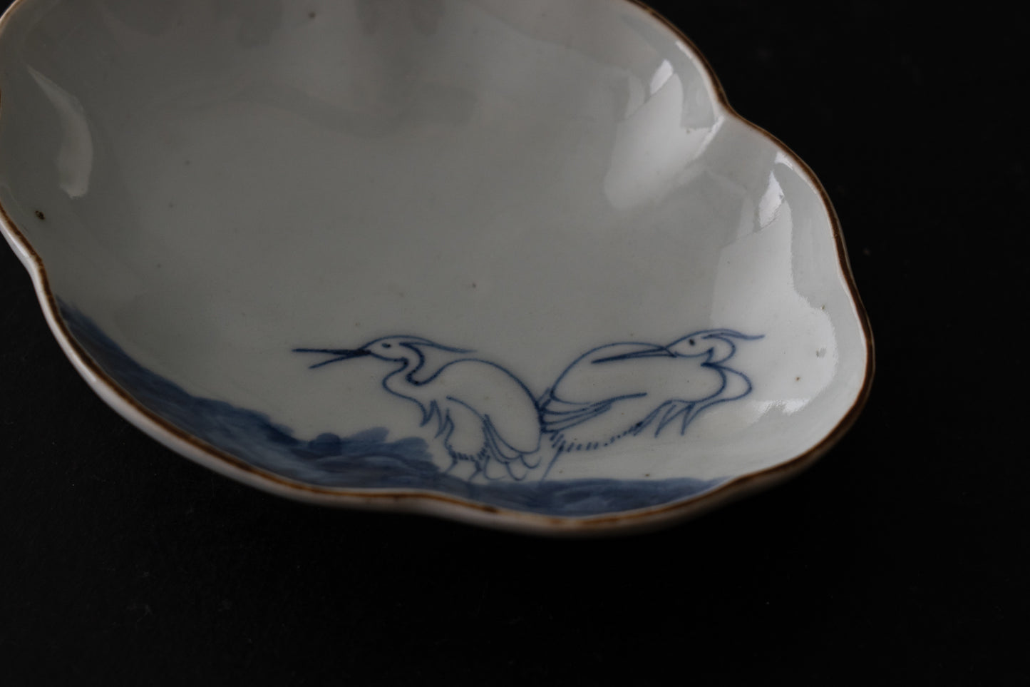 藍九谷木瓜形鷺文皿