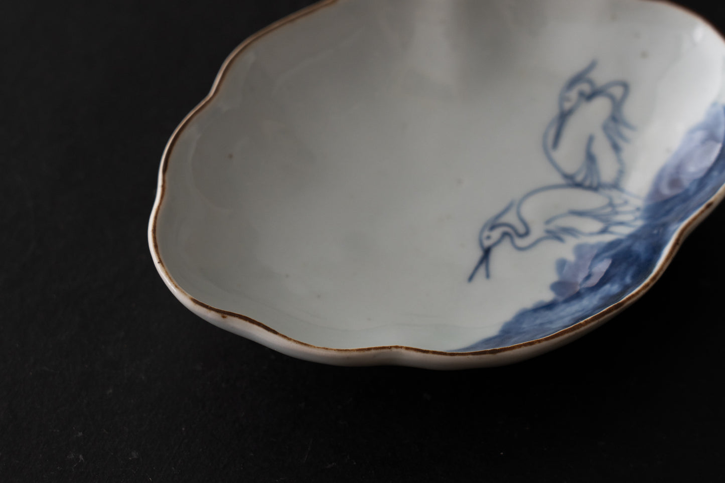 藍九谷木瓜形鷺文皿