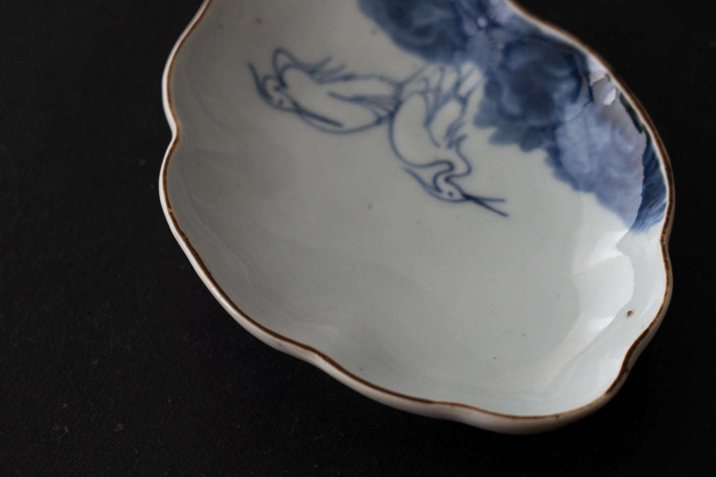 藍九谷木瓜形鷺文皿