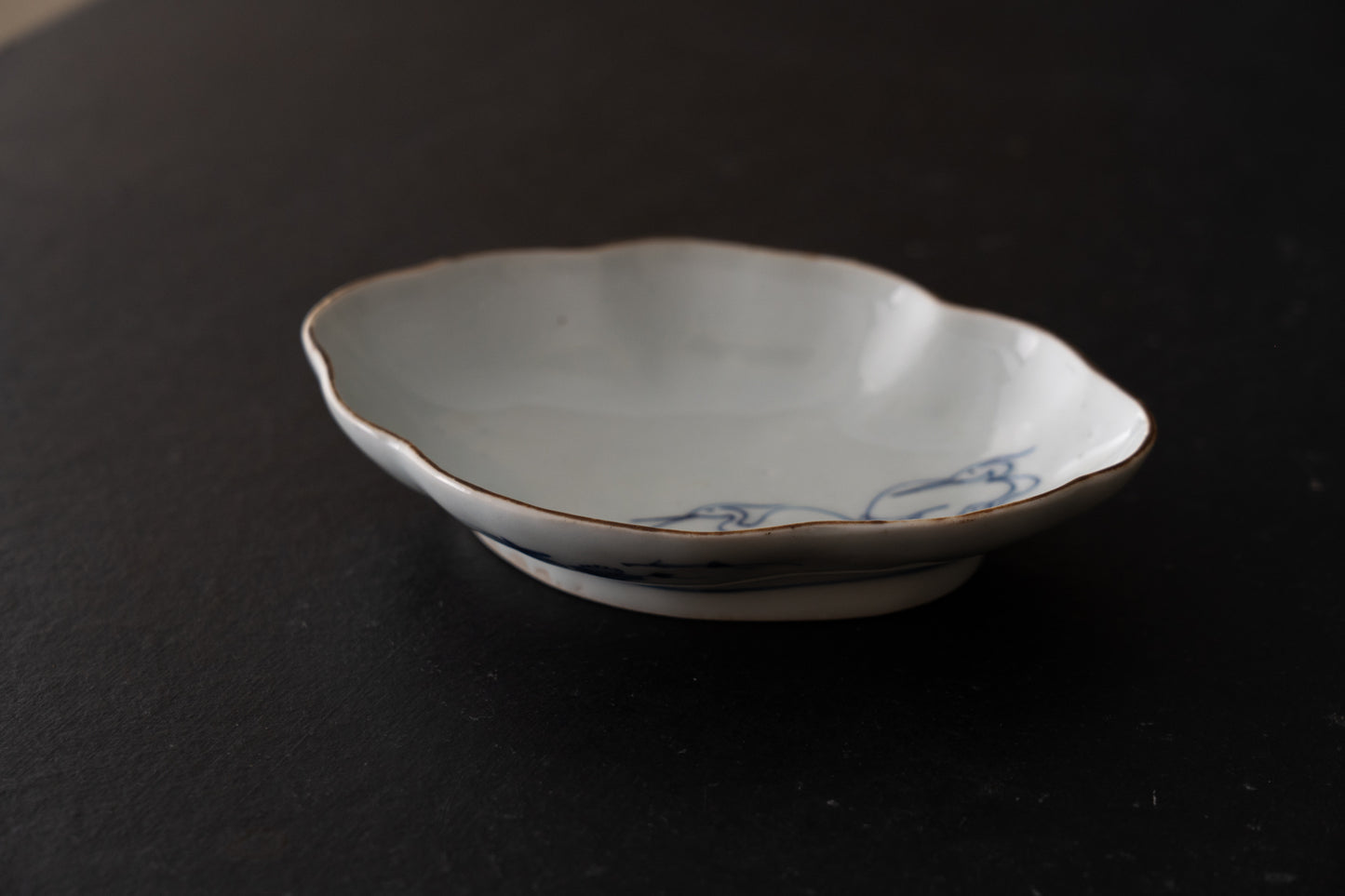 藍九谷木瓜形鷺文皿