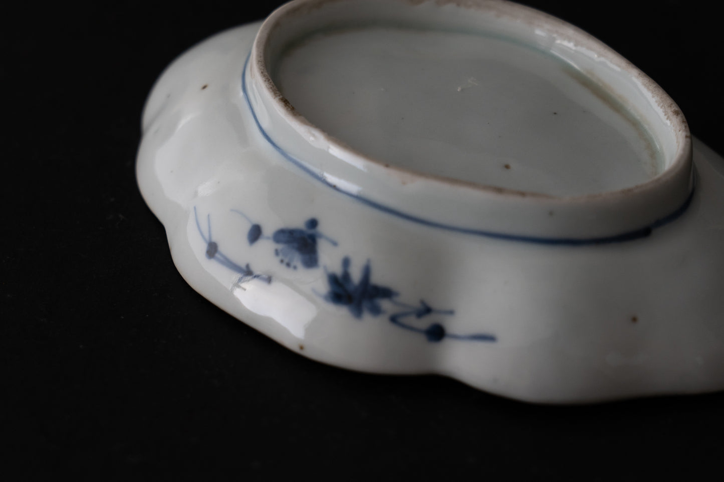 藍九谷木瓜形鷺文皿