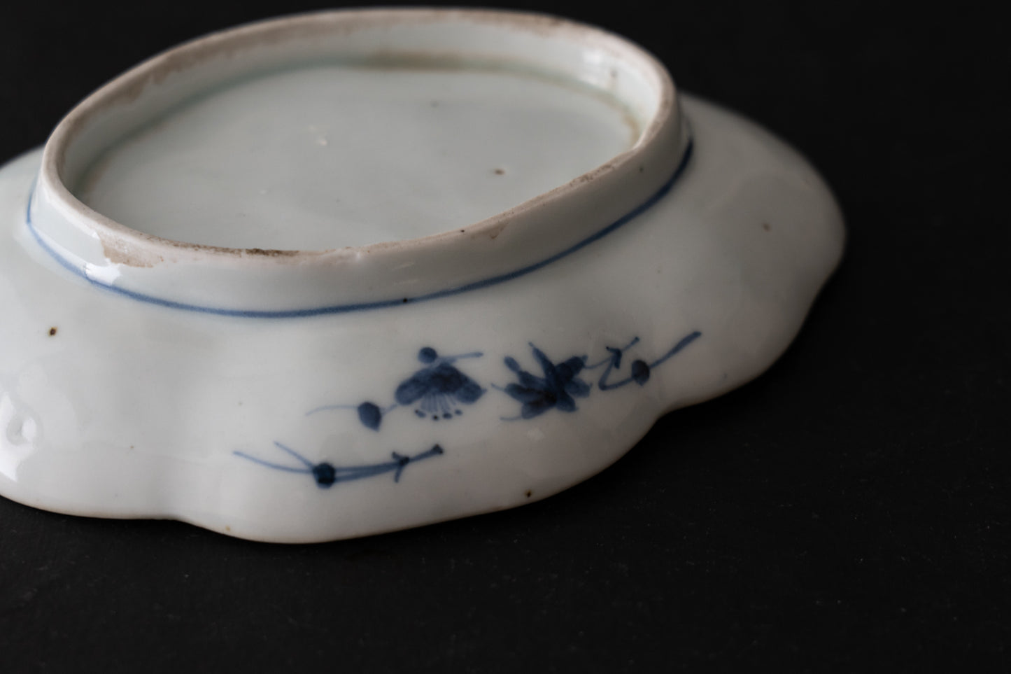 藍九谷木瓜形鷺文皿