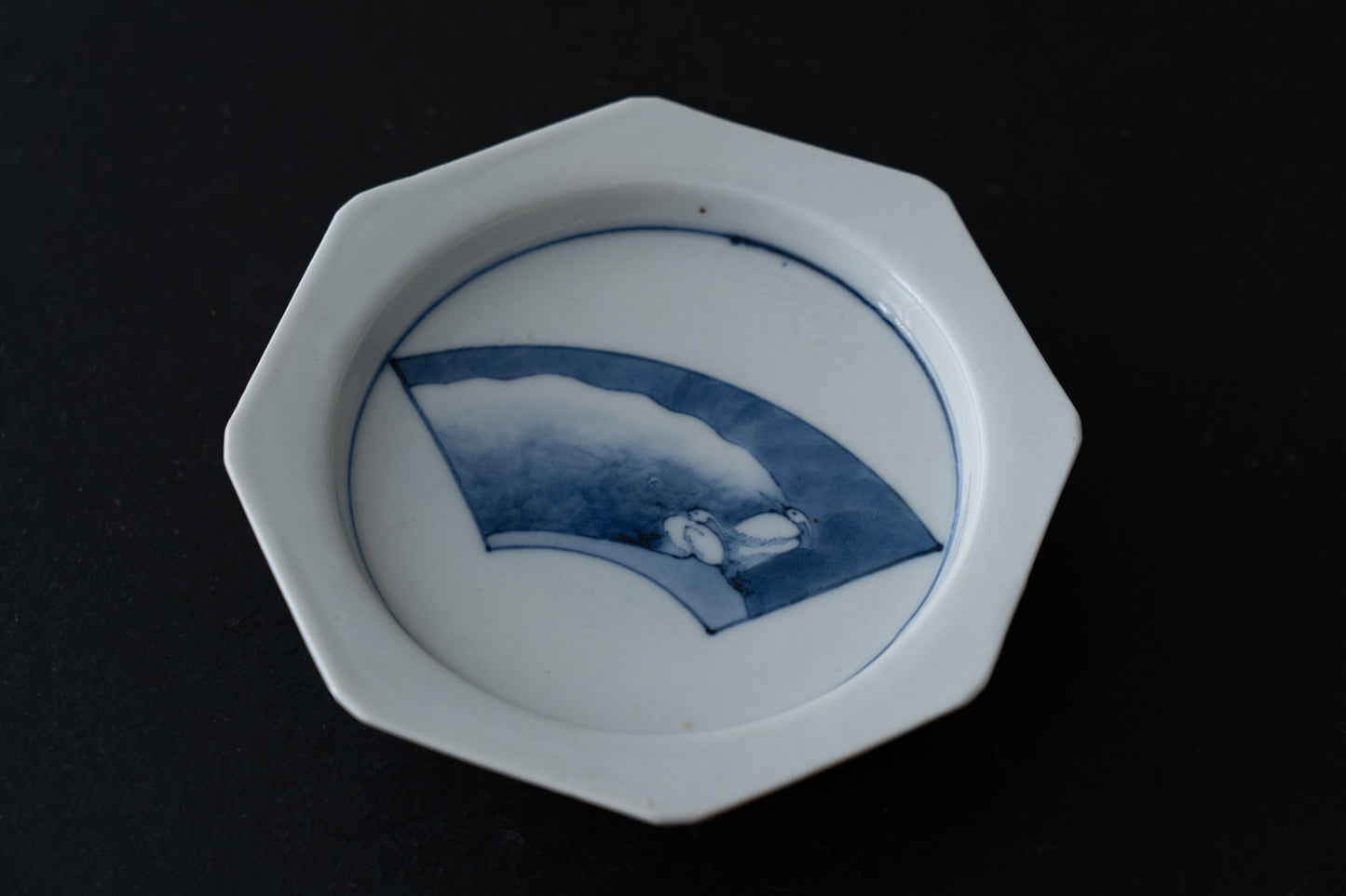 藍九谷扇面鷺文皿五客組