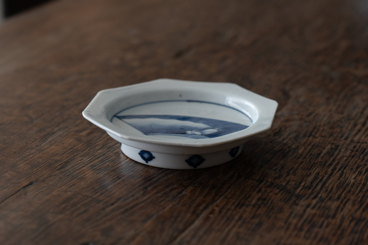 藍九谷扇面鷺文皿五客組