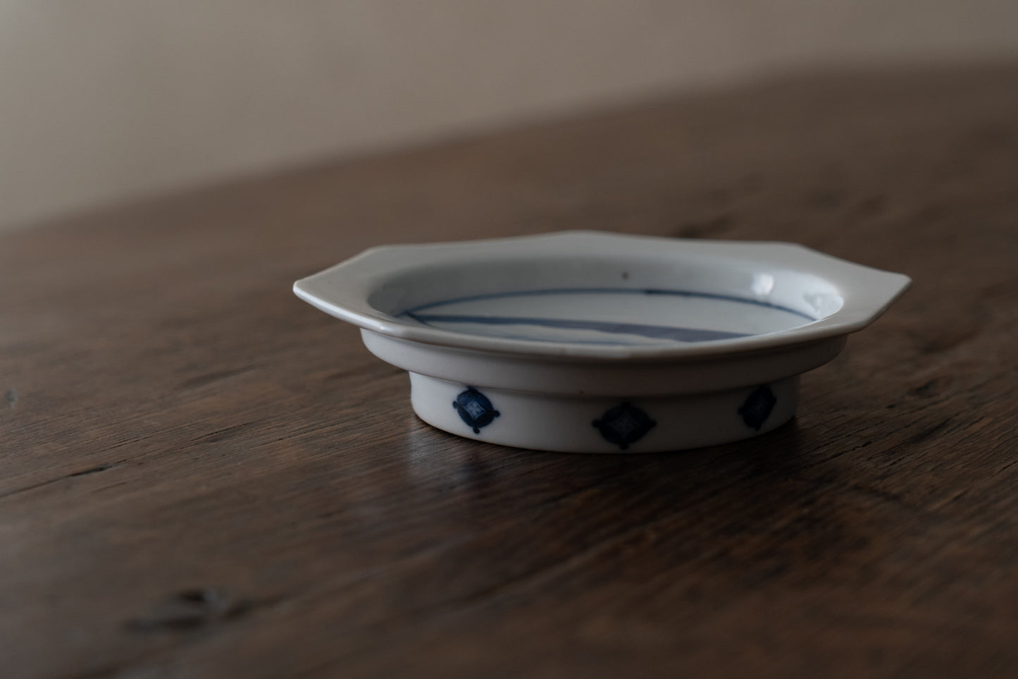 藍九谷扇面鷺文皿五客組