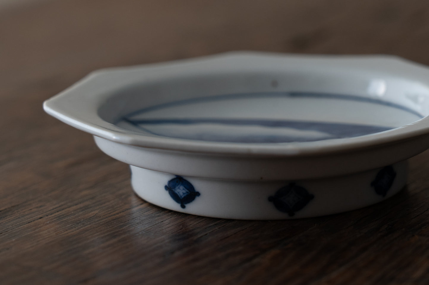 藍九谷扇面鷺文皿五客組