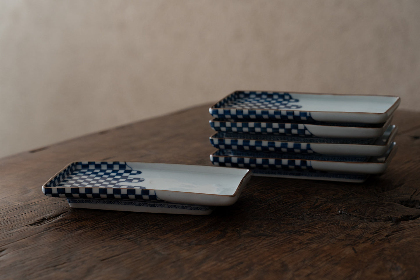 古伊万里市松文長皿五客組