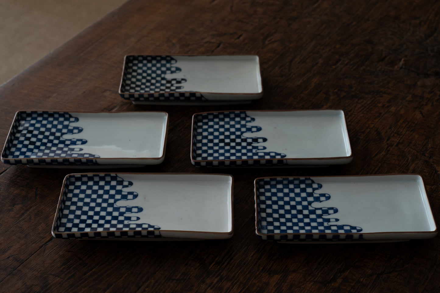 古伊万里市松文長皿五客組