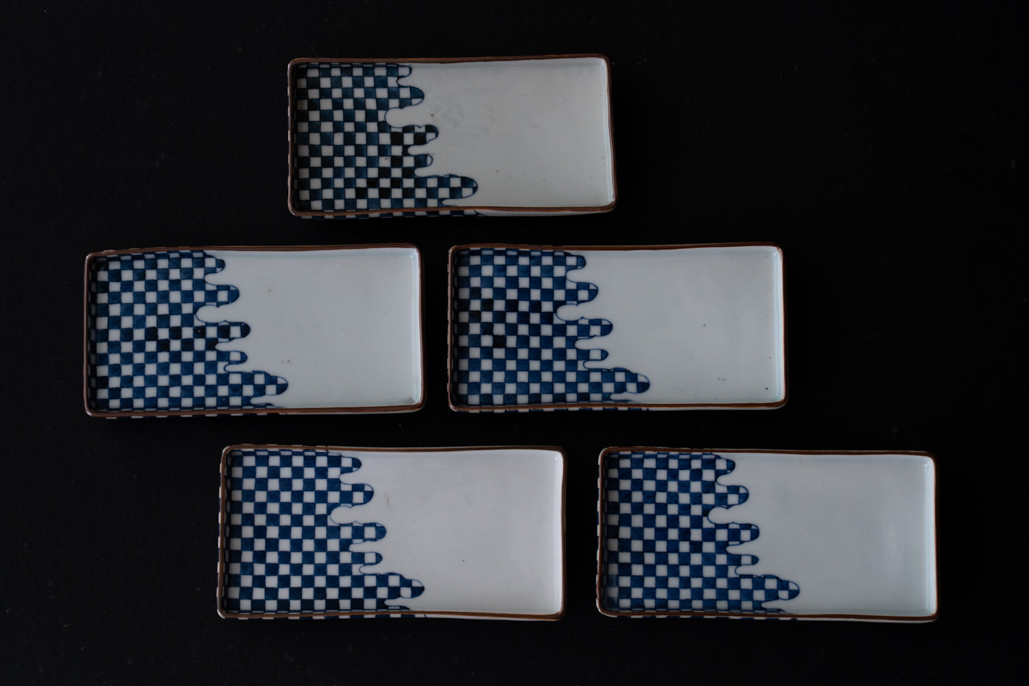 古伊万里市松文長皿五客組