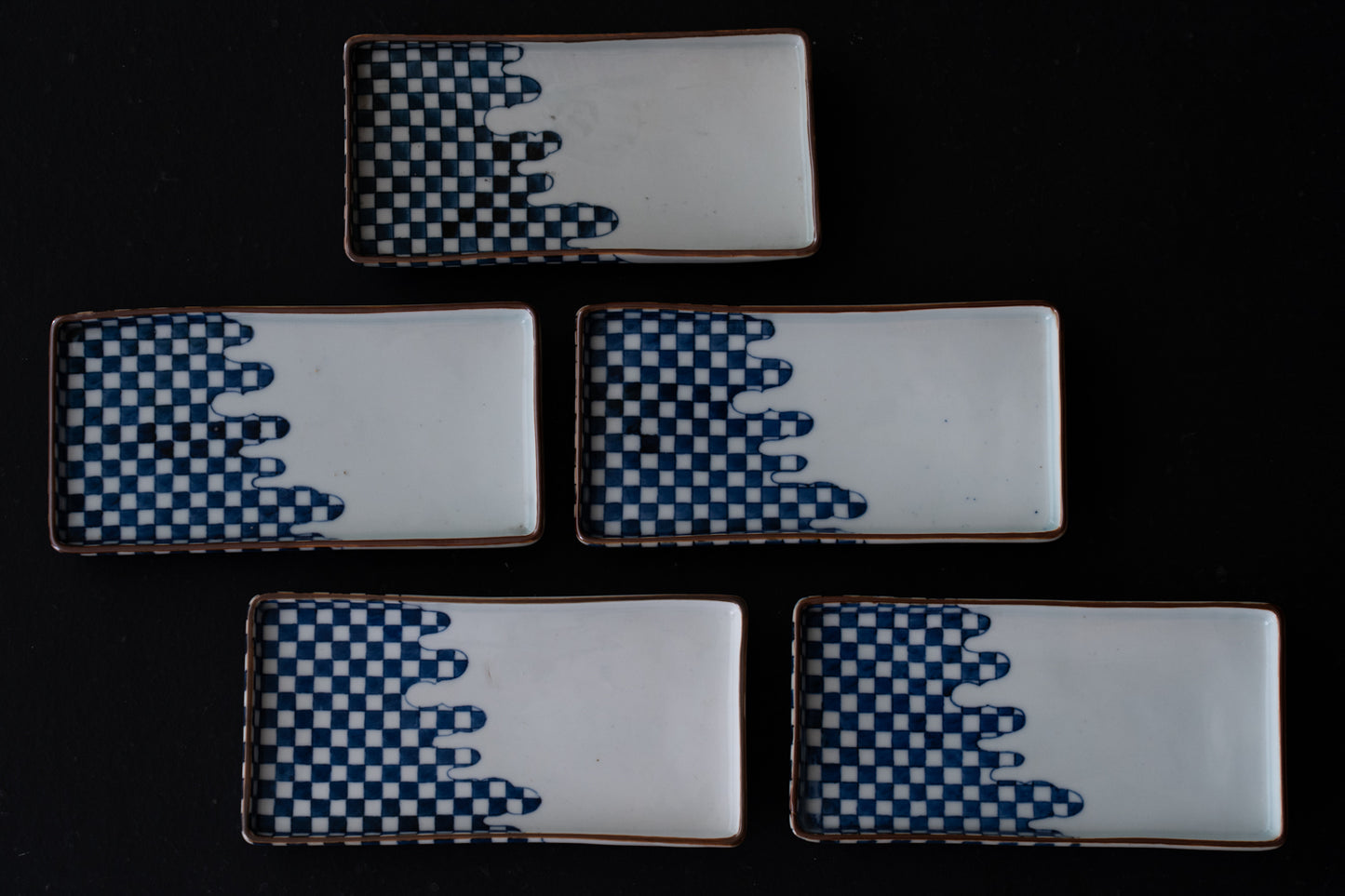 古伊万里市松文長皿五客組