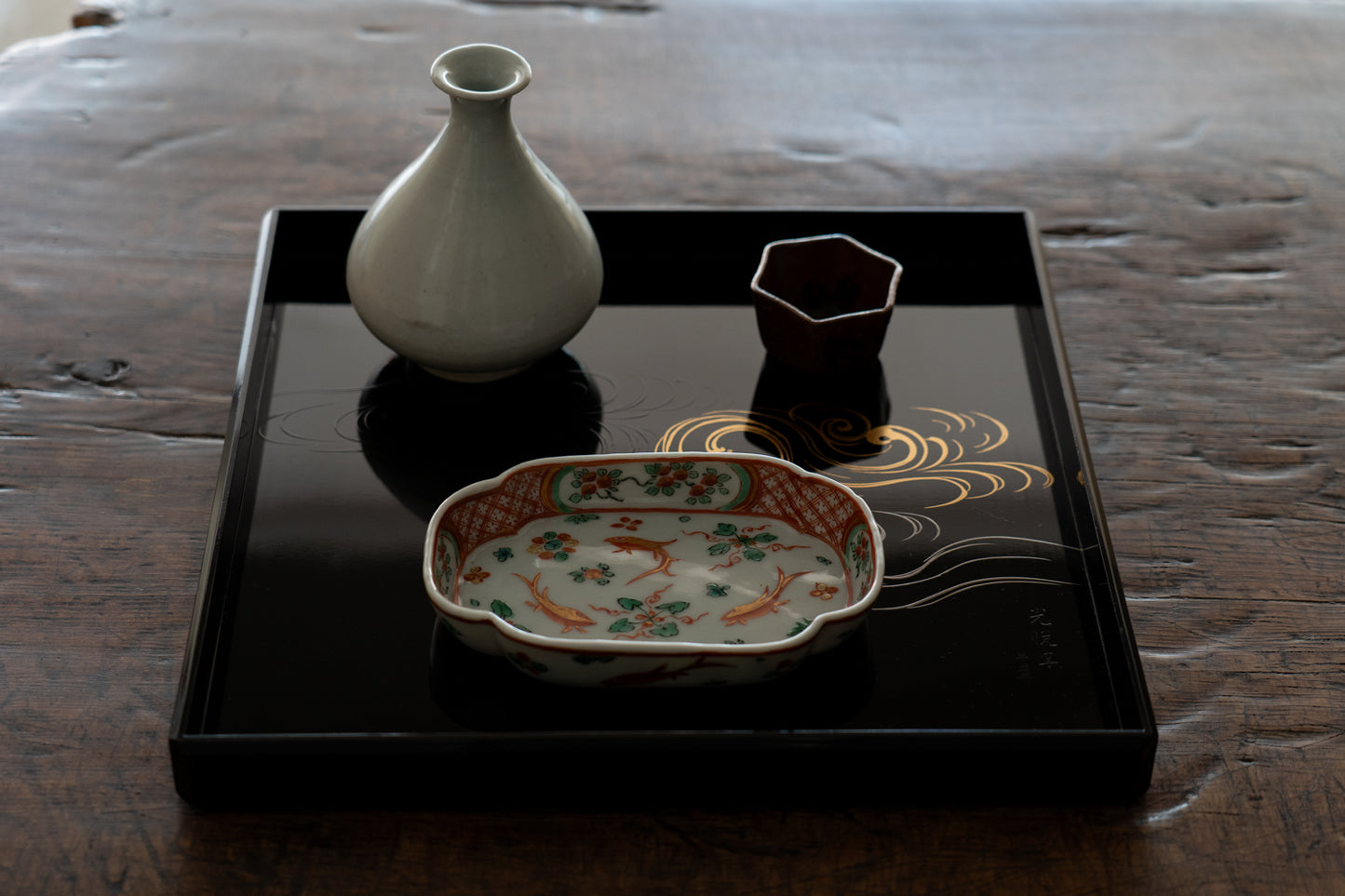 原羊遊斎 光悦写 蒔絵行雲文膳