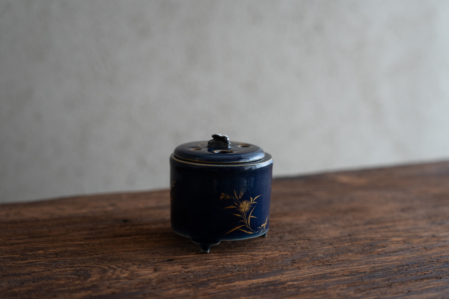 古九谷瑠璃撫子文香炉