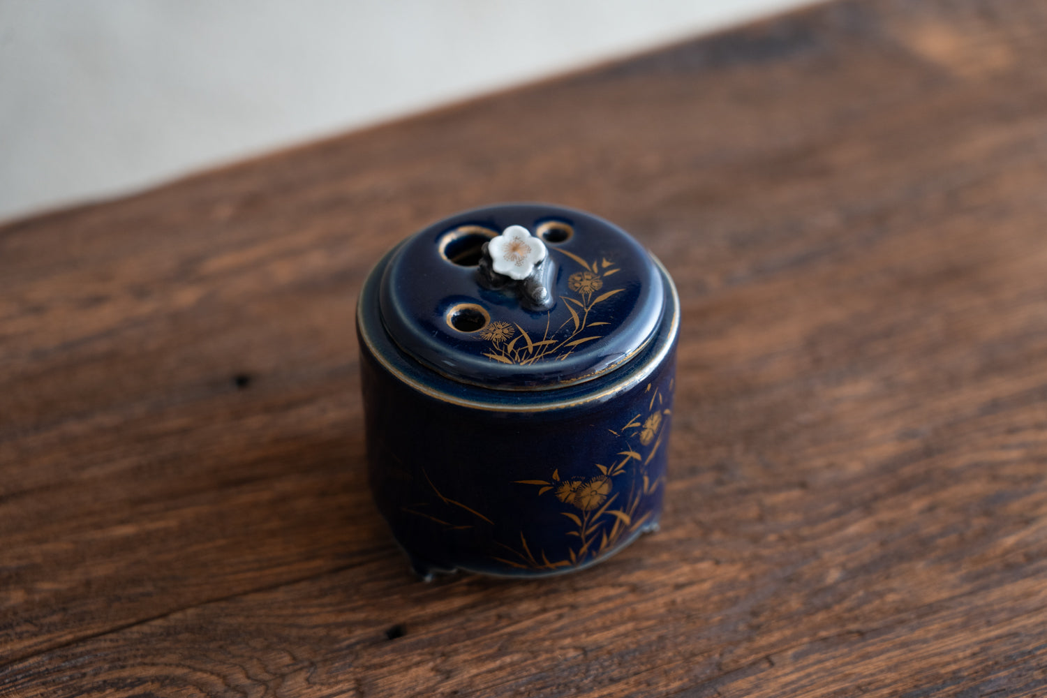 古九谷瑠璃撫子文香炉